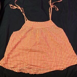 aerie Red and White Checkered Gingham Summer Flowy Tank Top